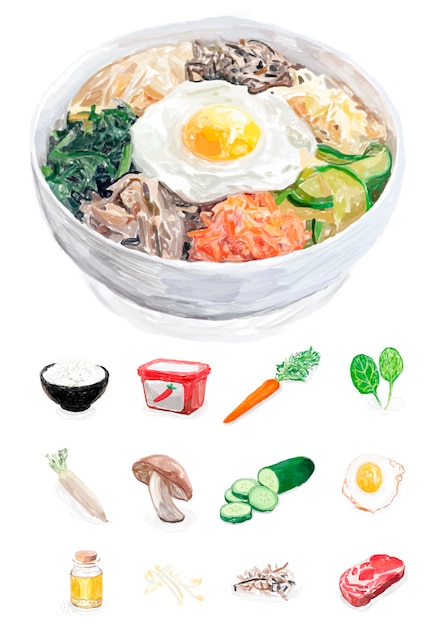 Free Vector hand drawn bibimbap watercolor style