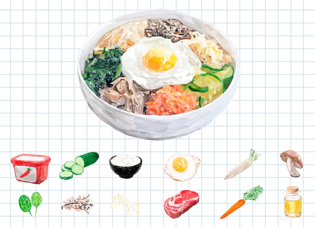 Free vector hand drawn bibimbap watercolor style