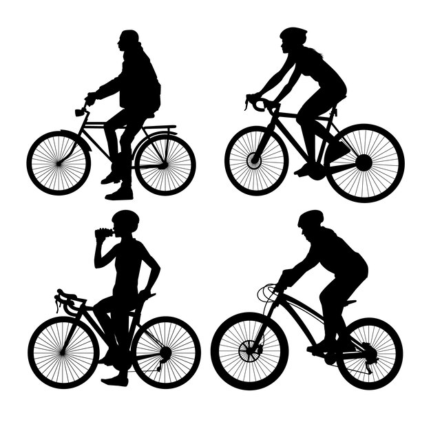 Hand drawn bicycle silhouette set