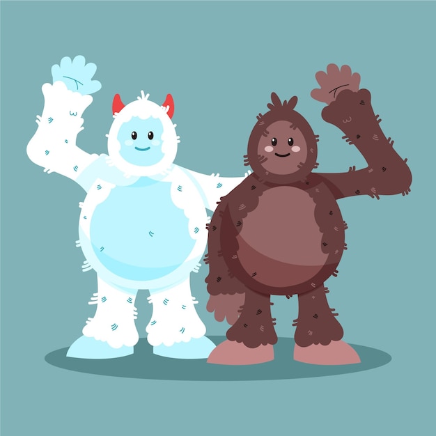 Free Vector hand-drawn bigfoot sasquatch and yeti adominable snowman illustration