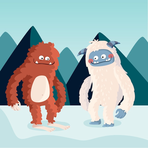 Free Vector hand-drawn bigfoot sasquatch and yeti adominable snowman illustration