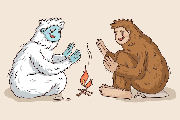 Free Vector hand-drawn bigfoot sasquatch and yeti adominable snowman illustration