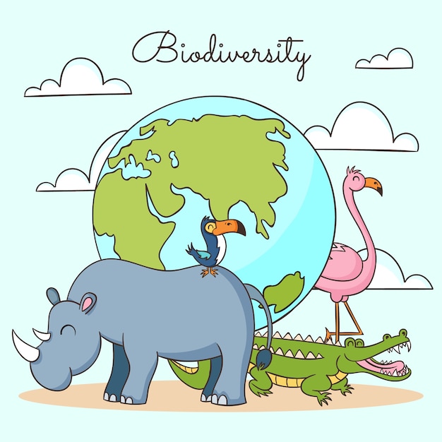 Hand drawn biodiversity illustration