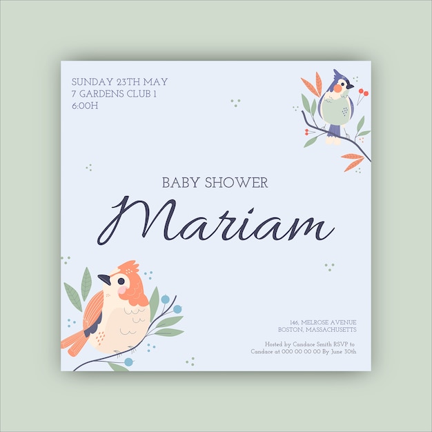 Free vector hand-drawn bird baby shower invitation