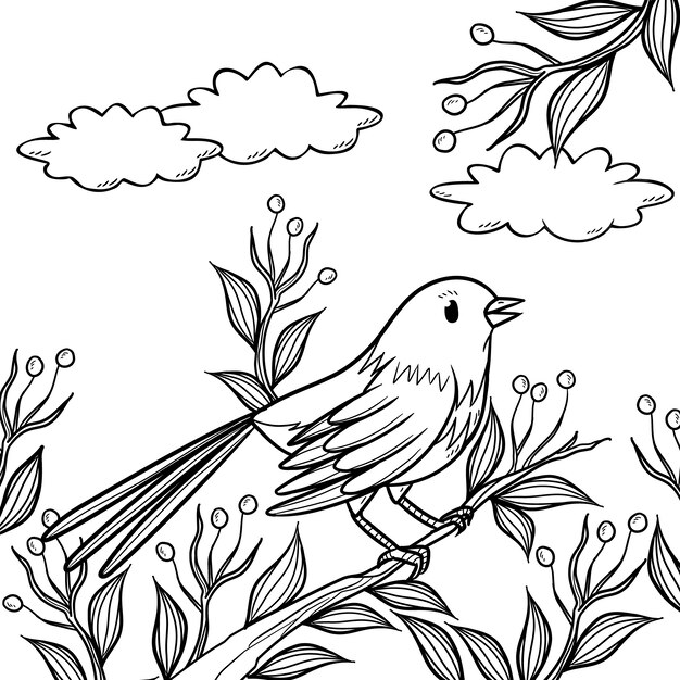 Hand drawn bird outline illustration