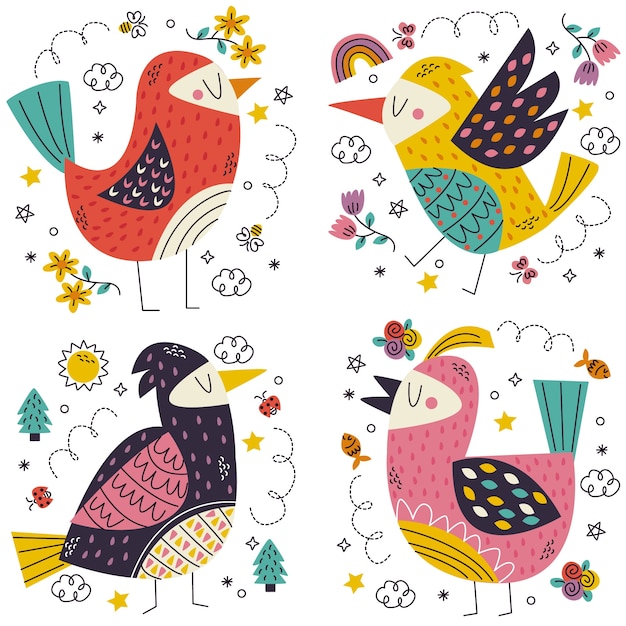 Free Vector hand drawn bird stickers collection