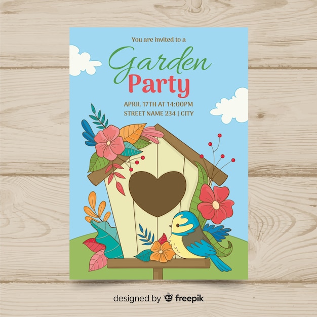 Free vector hand drawn birdhouse spring party poster