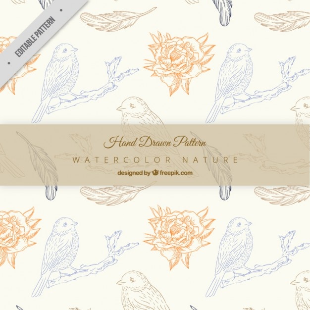 Free vector hand drawn birds and roses pattern