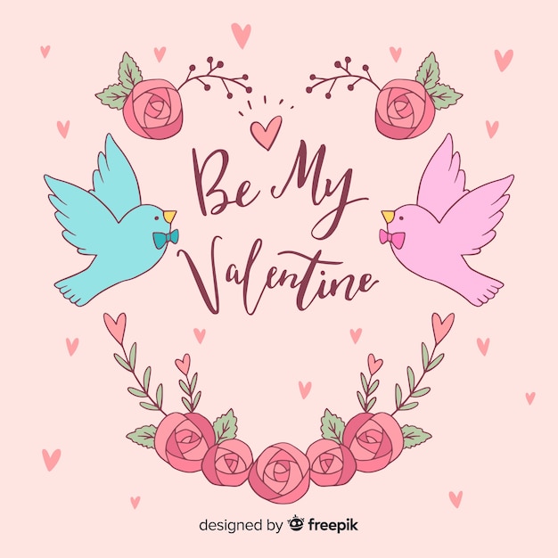 Hand drawn birds valentine's day background