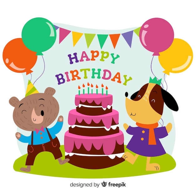 Hand drawn birthday animal background