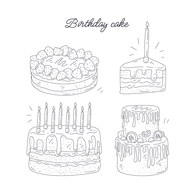 Hand drawn birthday cake outline illustration