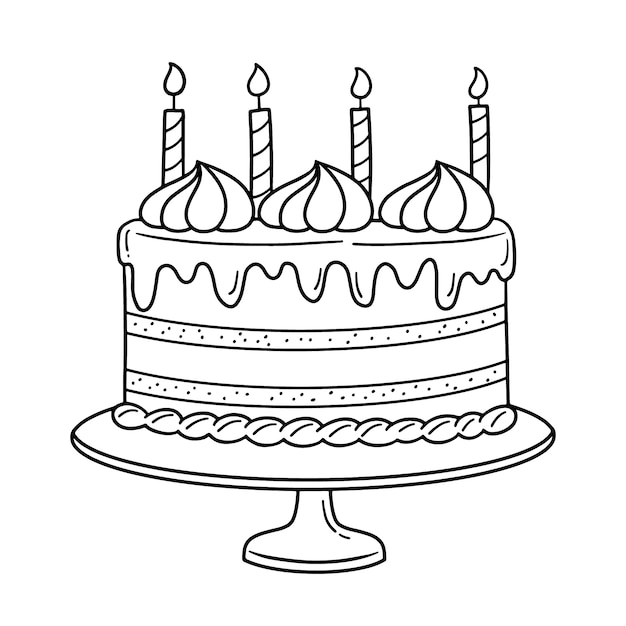 Hand drawn birthday cake outline illustration