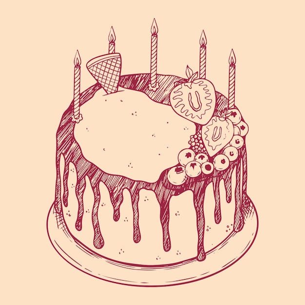 Free Vector hand drawn birthday cake outline illustration