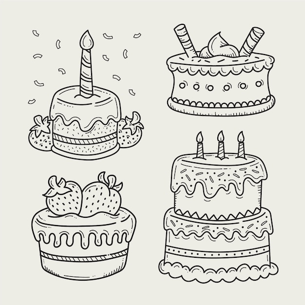 Free Vector hand drawn  birthday cake outline illustration