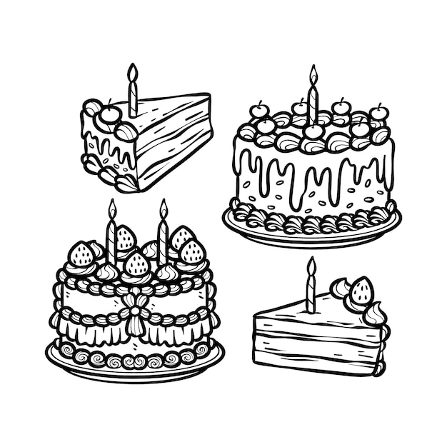 Hand drawn birthday cake outline illustration