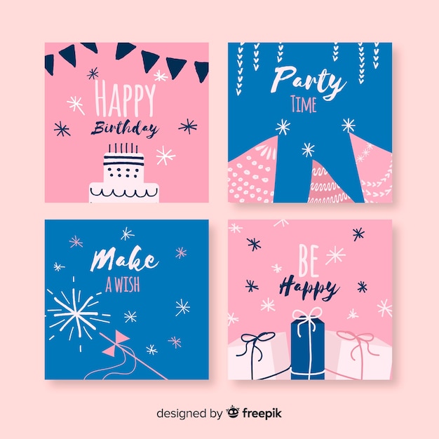 Free Vector hand drawn birthday card collection