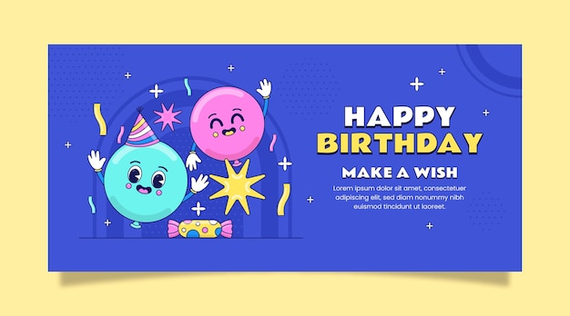 Hand drawn birthday celebration horizontal banner