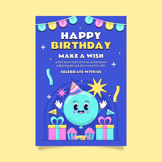 Hand drawn birthday celebration poster template