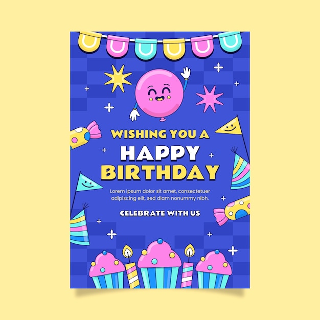 Hand drawn birthday celebration poster template