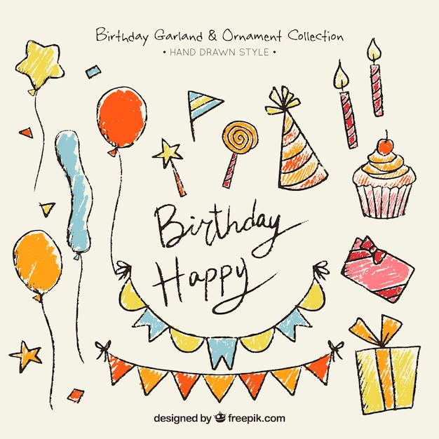 Free vector hand drawn birthday decoration pack