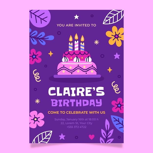 Hand drawn birthday digital invitation