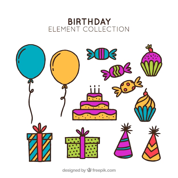 Hand drawn birthday element collection