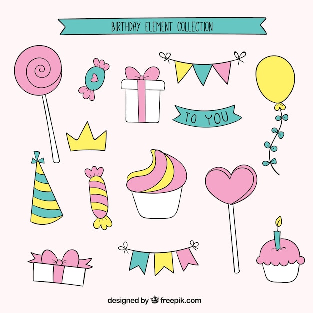 Hand drawn birthday elements