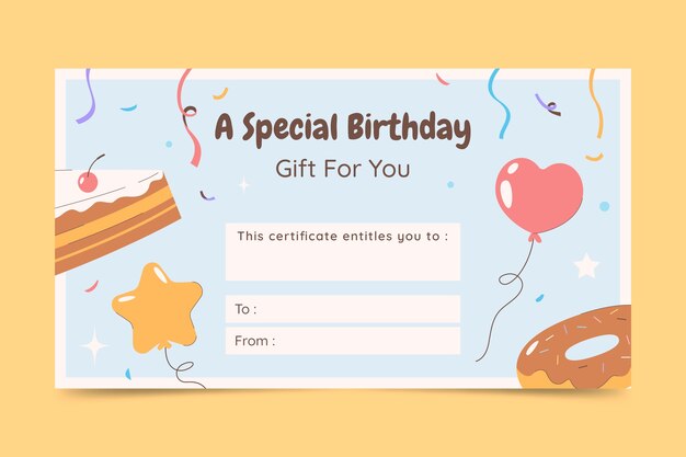 Hand drawn birthday gift voucher design