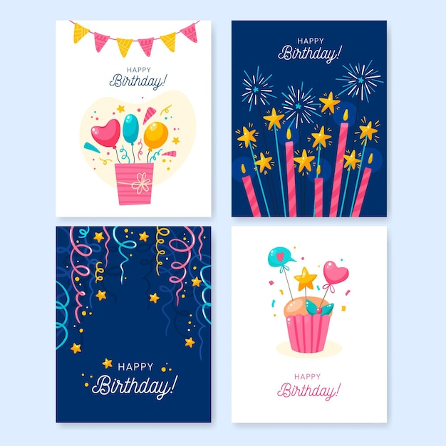 Free Vector hand drawn birthday greeting card collection