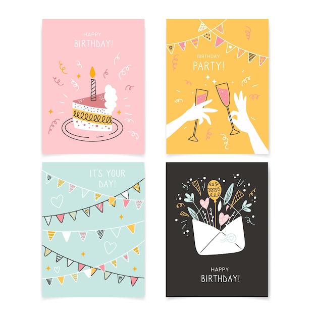 Free vector hand drawn birthday greeting card collection