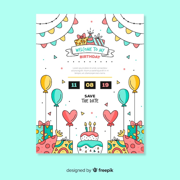 Hand drawn birthday invitation template