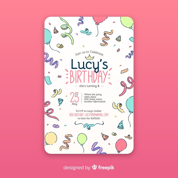 Hand drawn birthday invitation template