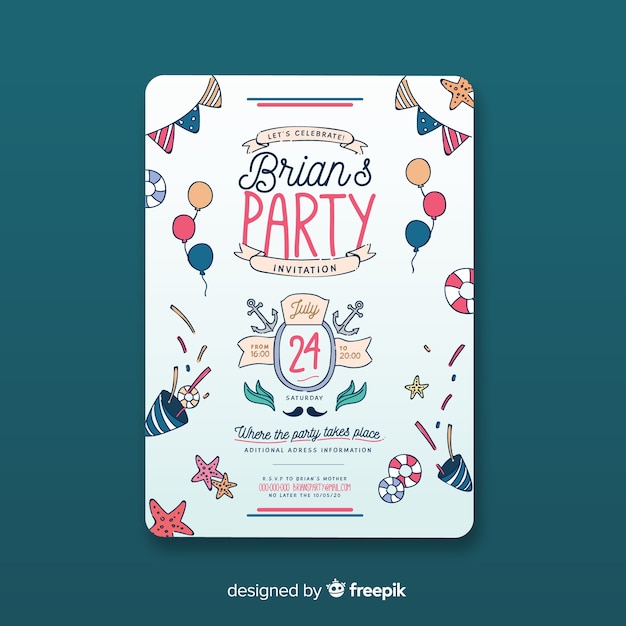 Hand drawn birthday invitation template