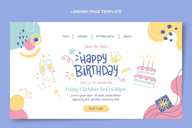 Hand drawn birthday landing page template