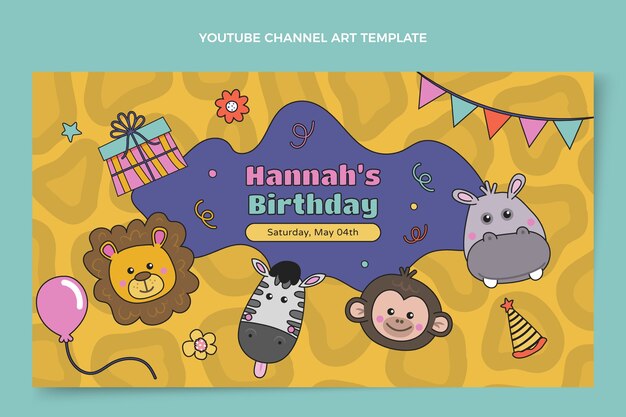 Hand drawn birthday party youtube channel art