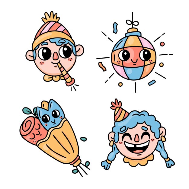 Hand drawn birthday stickers collection