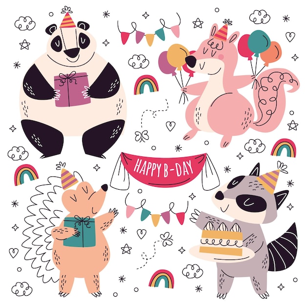 Hand drawn birthday stickers collection