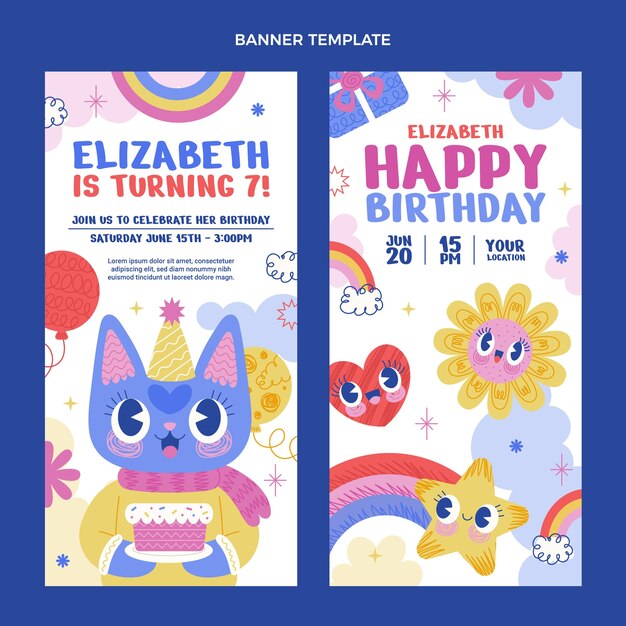 Hand drawn birthday vertical banners