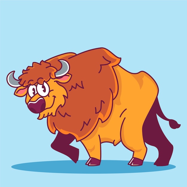 Hand drawn bison cartoon illustration