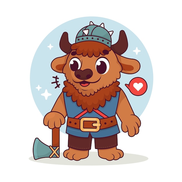 Hand drawn bison cartoon illustration