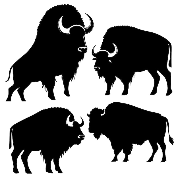 Hand drawn bison silhouettes