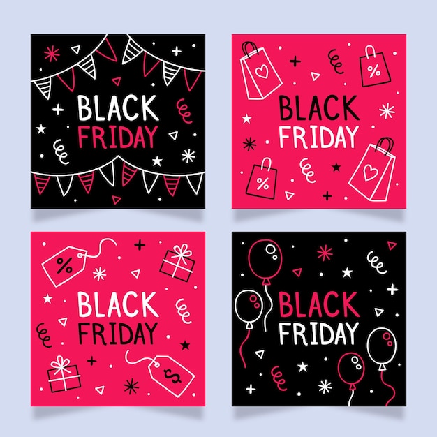 Hand drawn black friday instagram posts