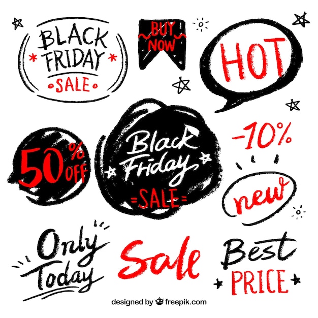 Free Vector hand-drawn black friday stickers collection