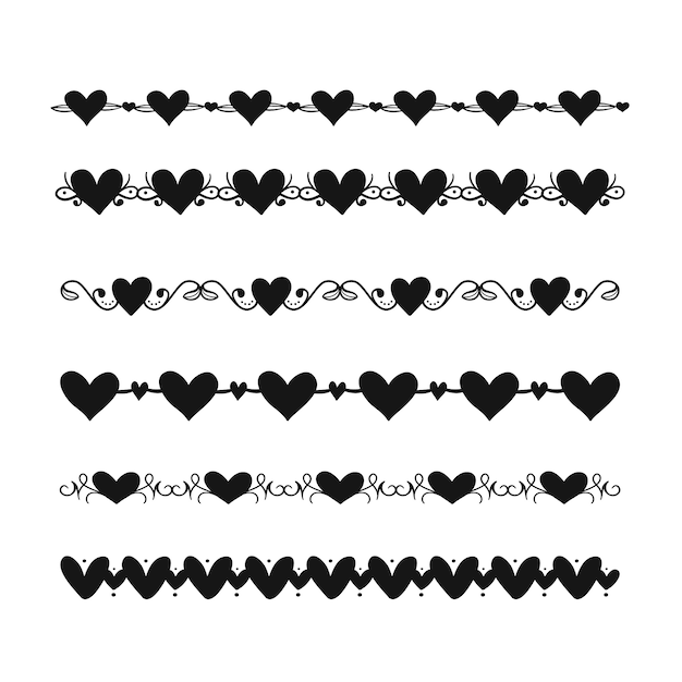 Hand drawn black hearts frame collection