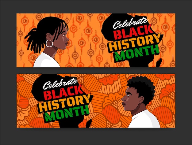 Free Vector hand drawn black history month horizontal banners set