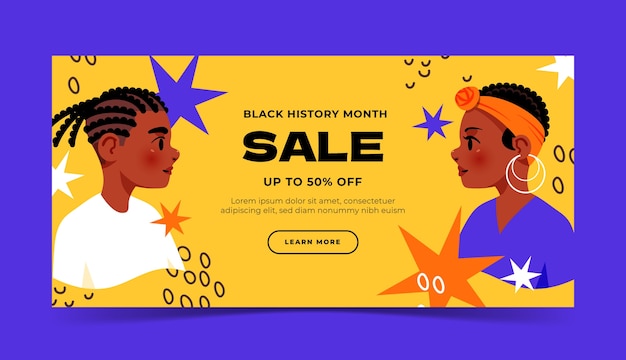 Hand drawn black history month horizontal sale banner template