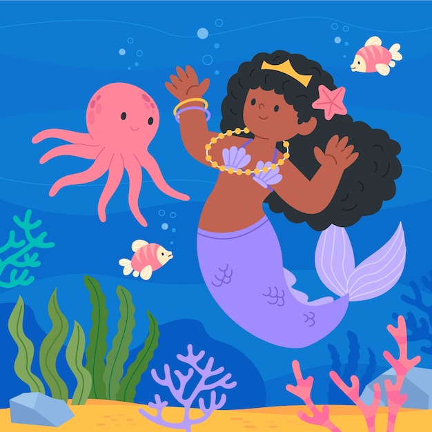 Free vector hand drawn black mermaid illustration