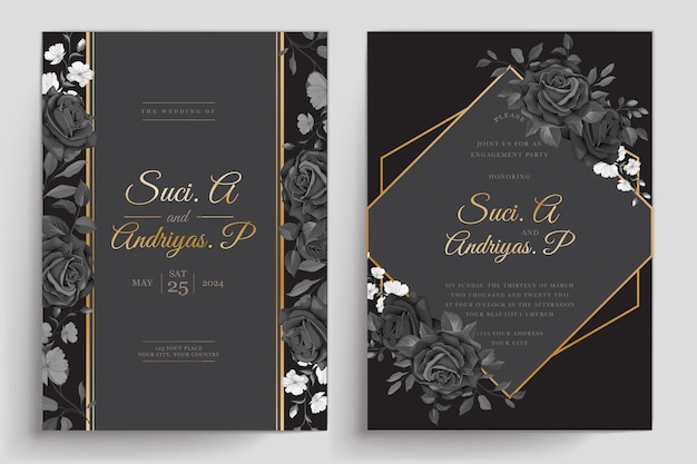 hand drawn black roses invitation card