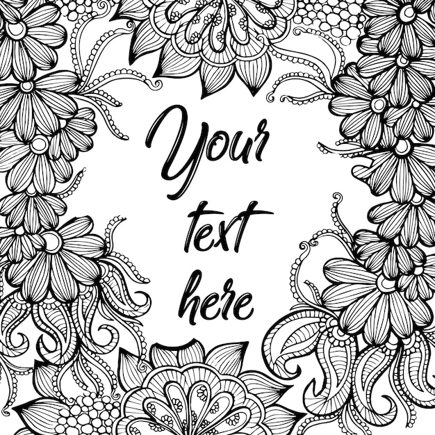 Hand Drawn Black & White Adult Coloring Background