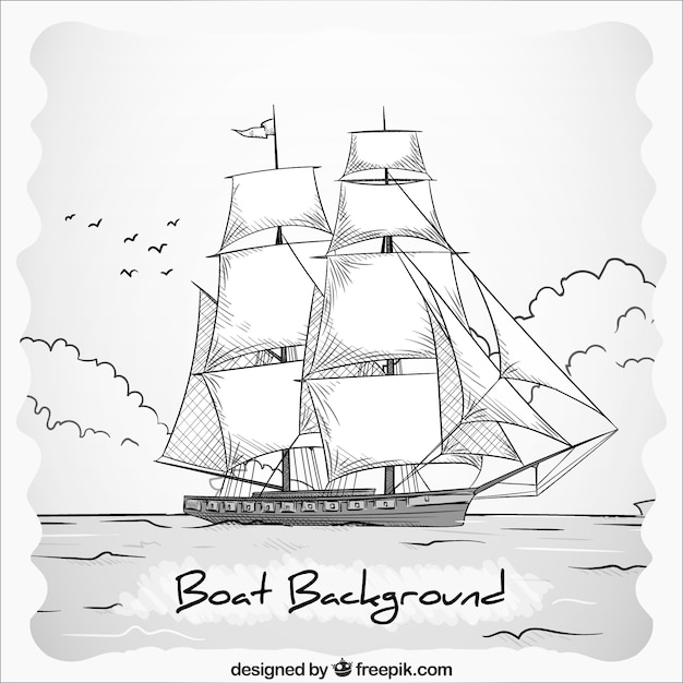 Free Vector hand drawn black and white boat background